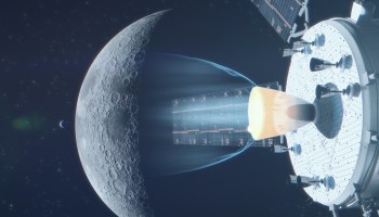 Illustration: Orion engine firing during lunar flyby
